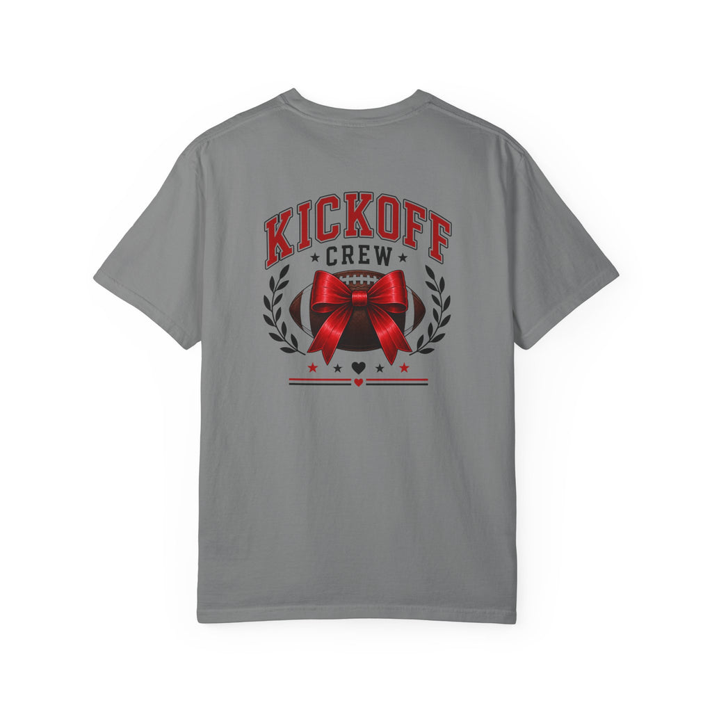 Kickoff Crew T-Shirt — Red Bow Game Day Tee- tailgate shirt- coquette game day shirt