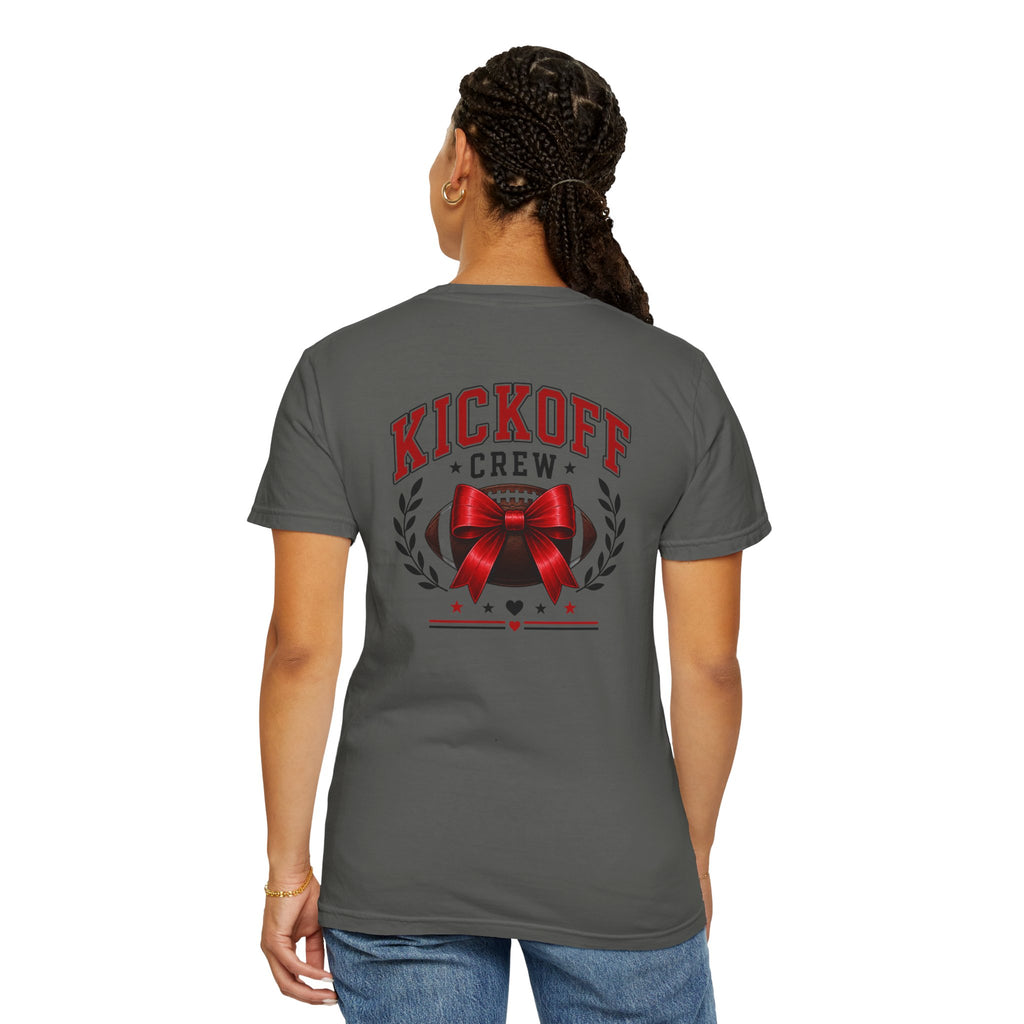 Kickoff Crew T-Shirt — Red Bow Game Day Tee- tailgate shirt- coquette game day shirt