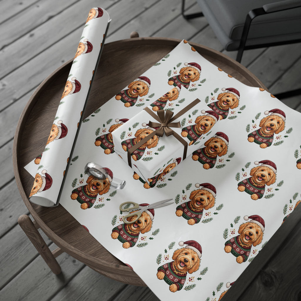 Holiday Goldendoodle Wrapping Paper Roll — Festive Red & Green Goldendoodle Pattern for Christmas Gift Wrap