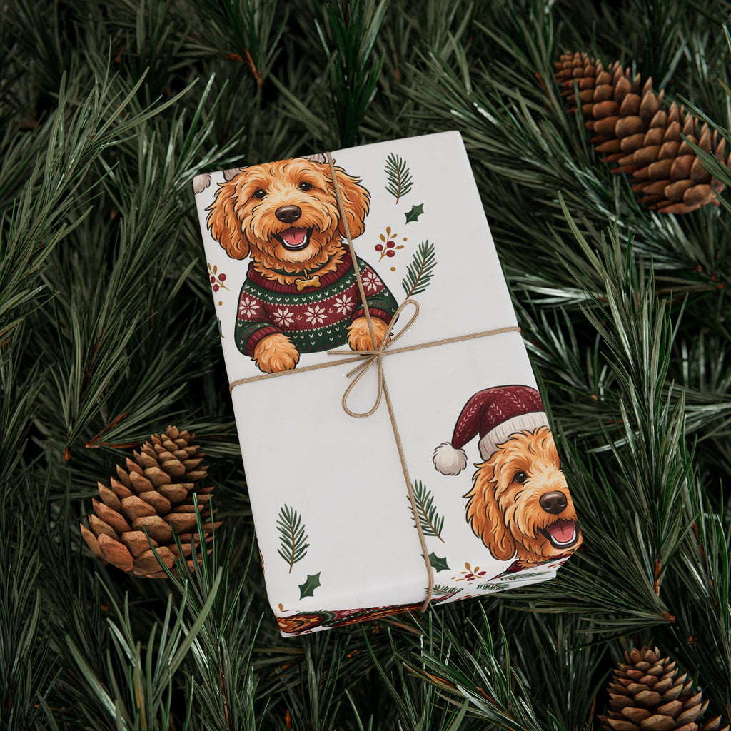 Holiday Goldendoodle Wrapping Paper Roll — Festive Red & Green Goldendoodle Pattern for Christmas Gift Wrap