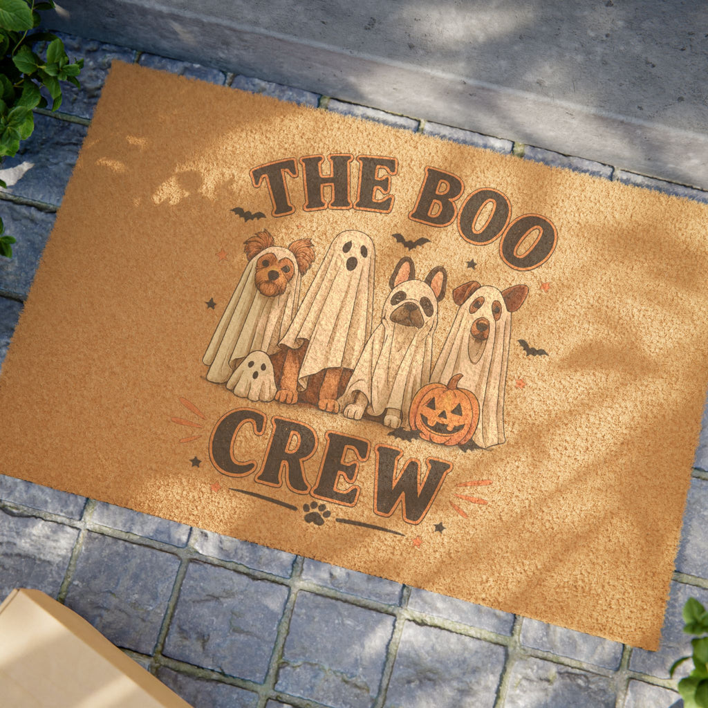 Halloween Doormat - "The Boo Crew" Ghosts & Pumpkin Welcome Mat