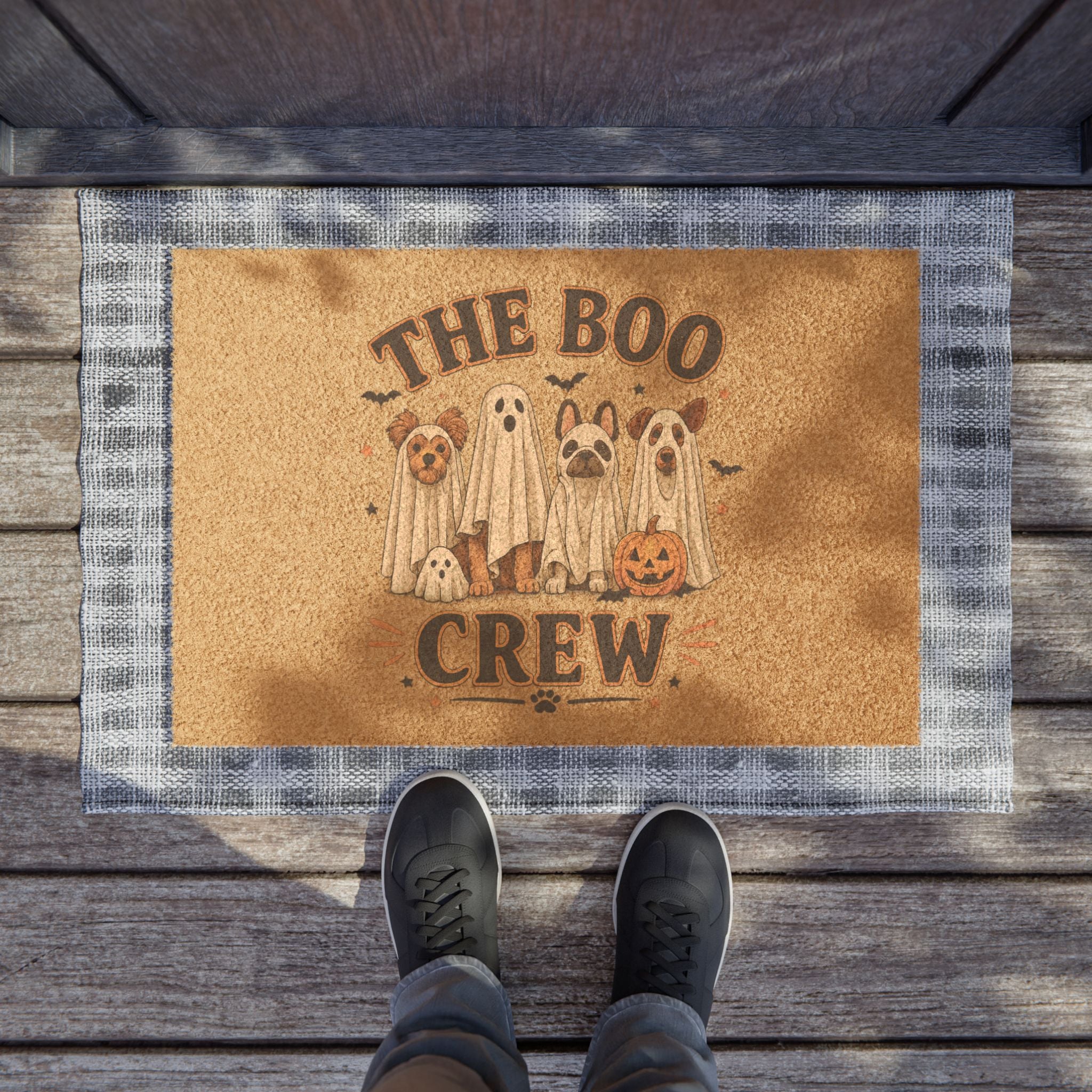 Halloween Doormat - "The Boo Crew" Ghosts & Pumpkin Welcome Mat