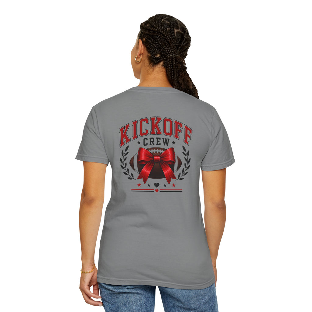 Kickoff Crew T-Shirt — Red Bow Game Day Tee- tailgate shirt- coquette game day shirt