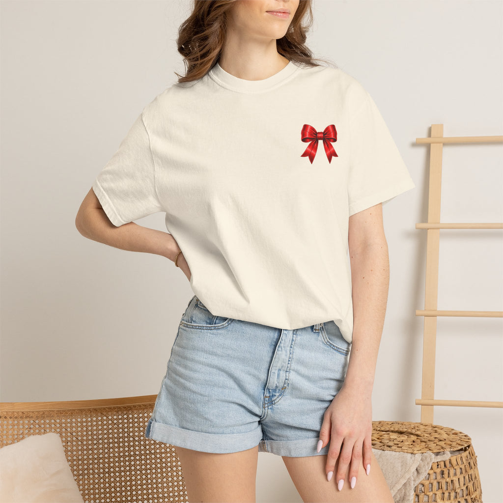 Kickoff Crew T-Shirt — Red Bow Game Day Tee- tailgate shirt- coquette game day shirt