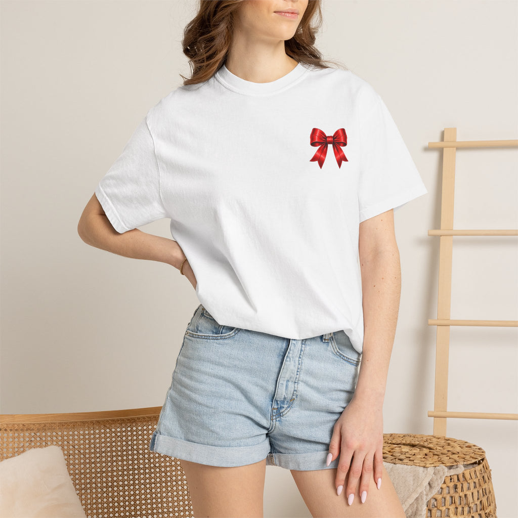 Kickoff Crew T-Shirt — Red Bow Game Day Tee- tailgate shirt- coquette game day shirt