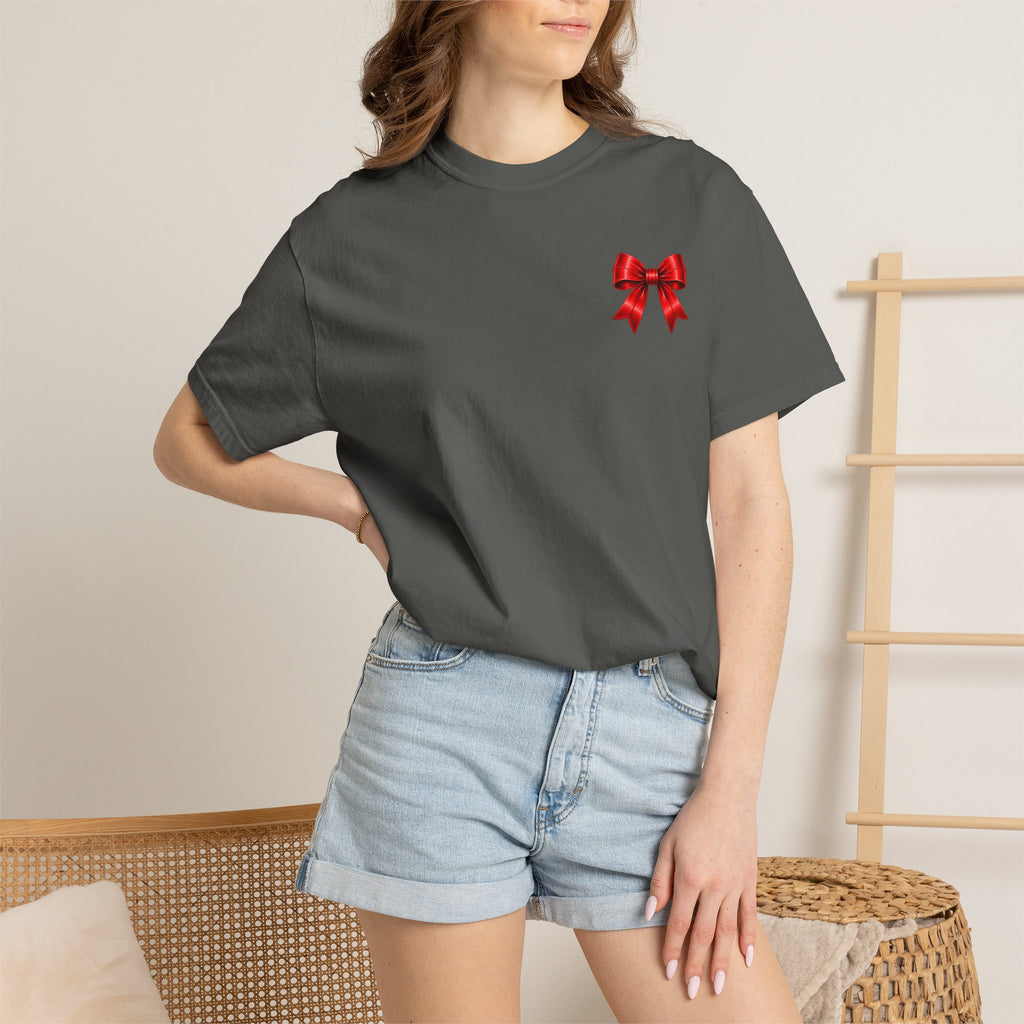 Kickoff Crew T-Shirt — Red Bow Game Day Tee- tailgate shirt- coquette game day shirt