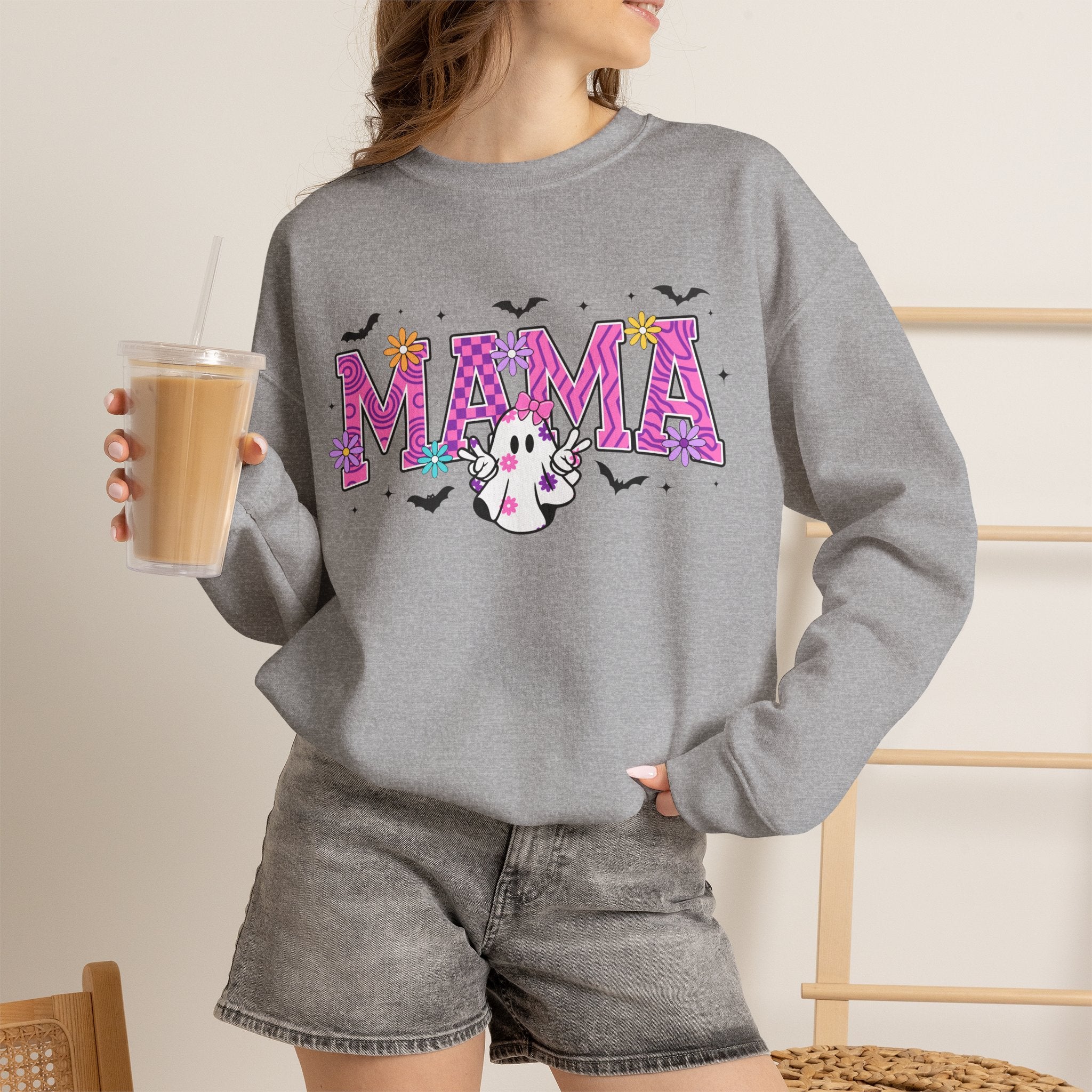 Mama Ghost Halloween Sweatshirt | Cute Spooky MAMA Letters