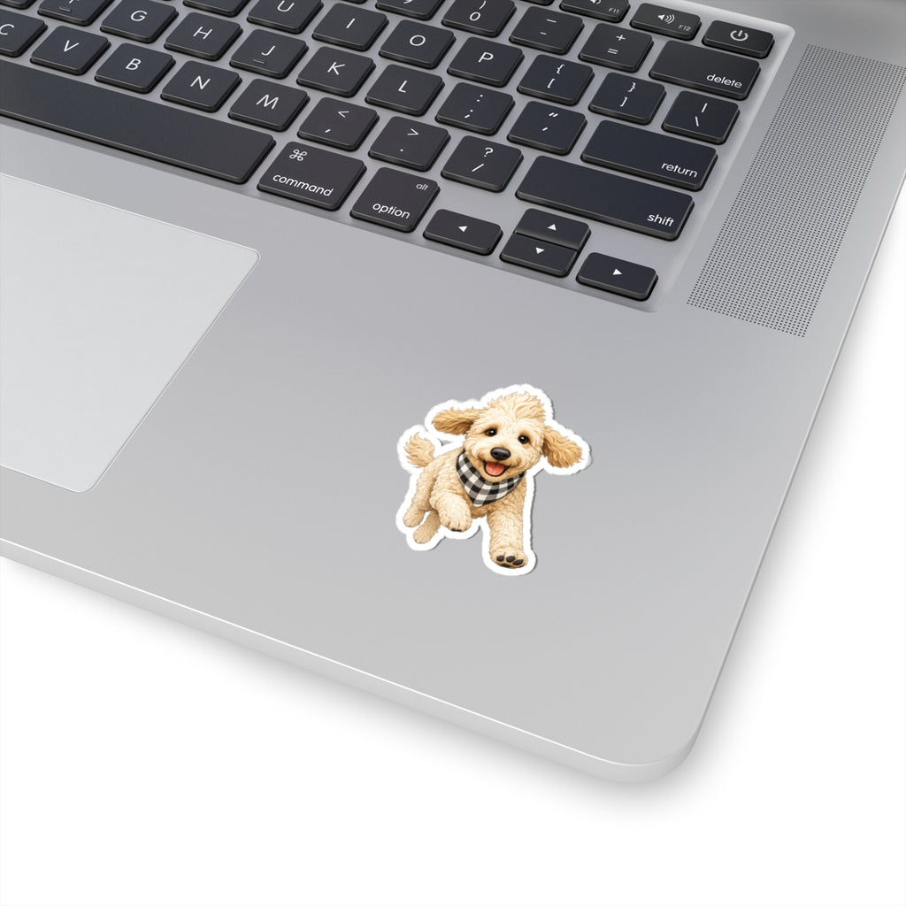 Goldendoodle Puppy Sticker — Cute Running Dog Kiss-Cut Decal