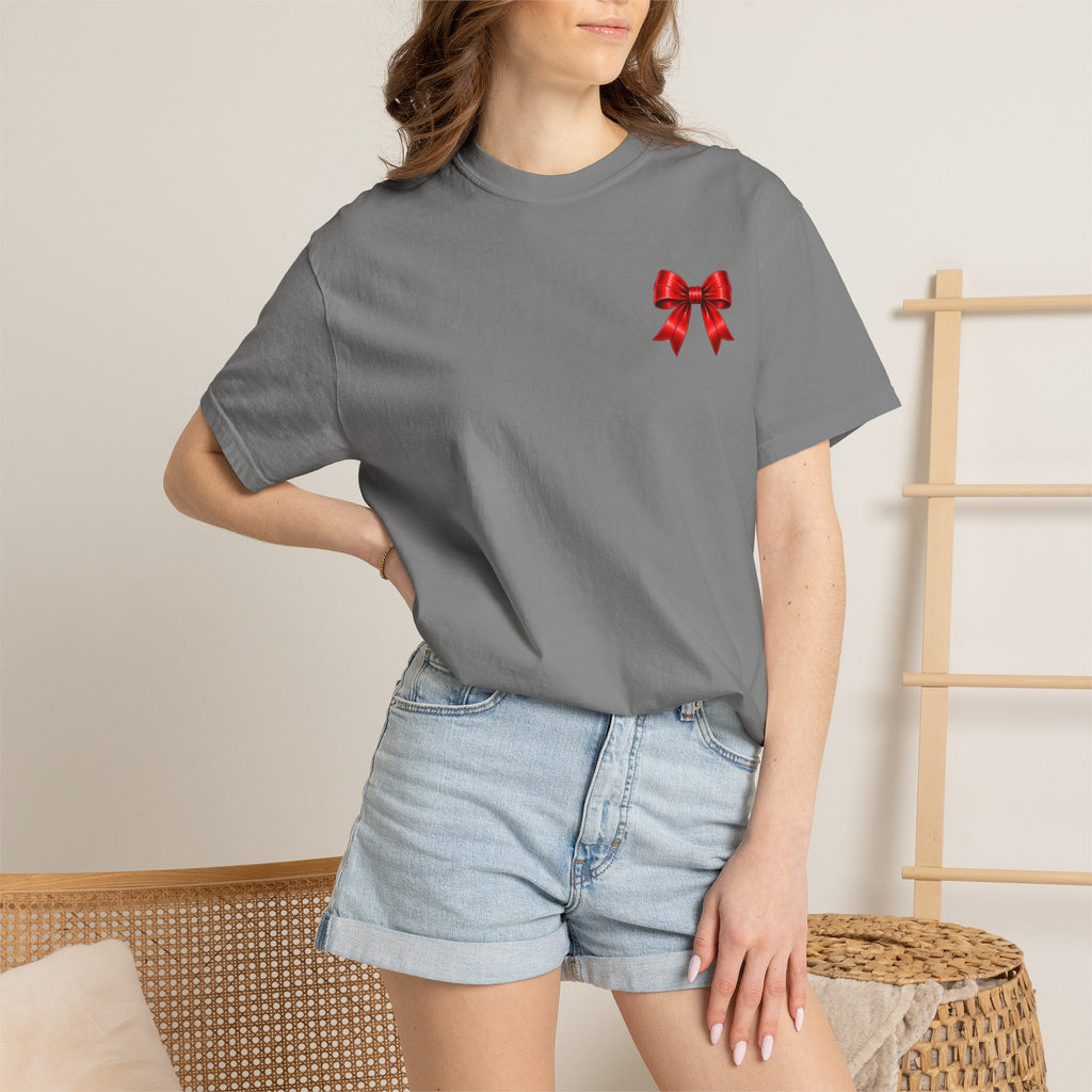Kickoff Crew T-Shirt — Red Bow Game Day Tee- tailgate shirt- coquette game day shirt