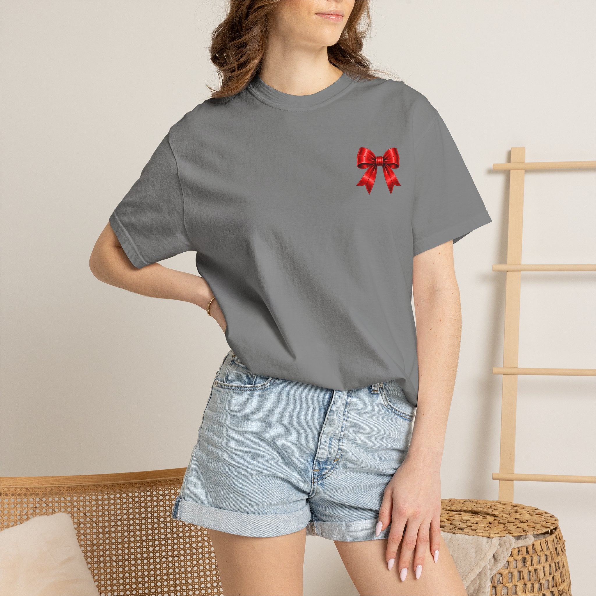 Kickoff Crew T-Shirt — Red Bow Game Day Tee- tailgate shirt- coquette game day shirt