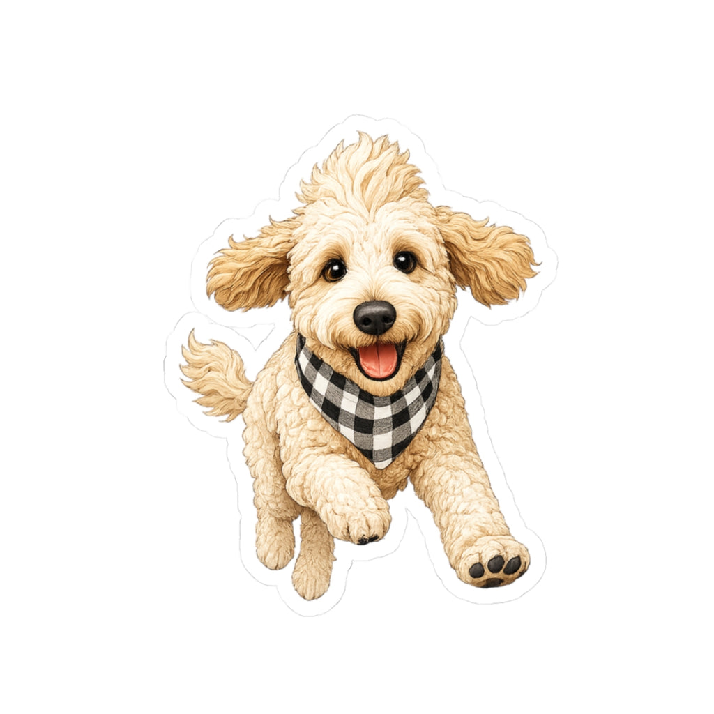 Goldendoodle Puppy Sticker — Cute Running Dog Kiss-Cut Decal