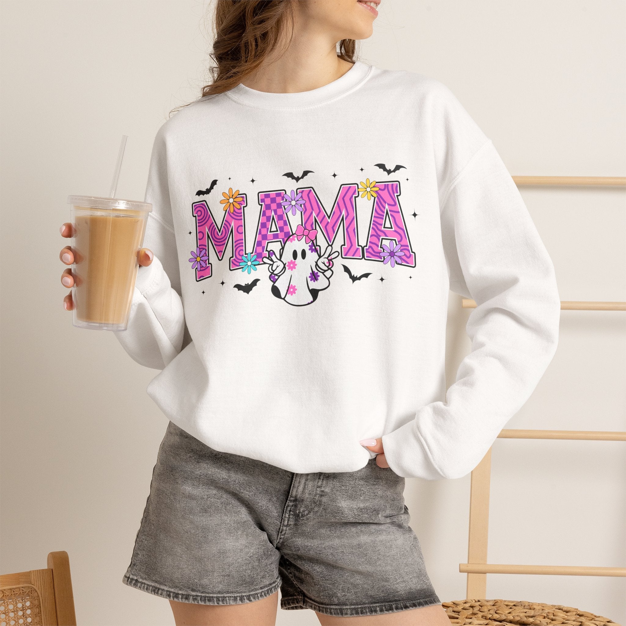 Mama Ghost Halloween Sweatshirt | Cute Spooky MAMA Letters