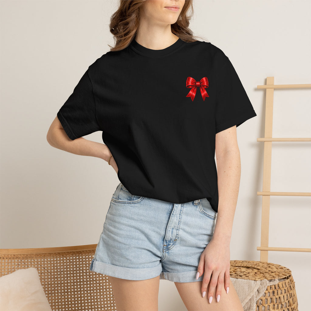 Kickoff Crew T-Shirt — Red Bow Game Day Tee- tailgate shirt- coquette game day shirt