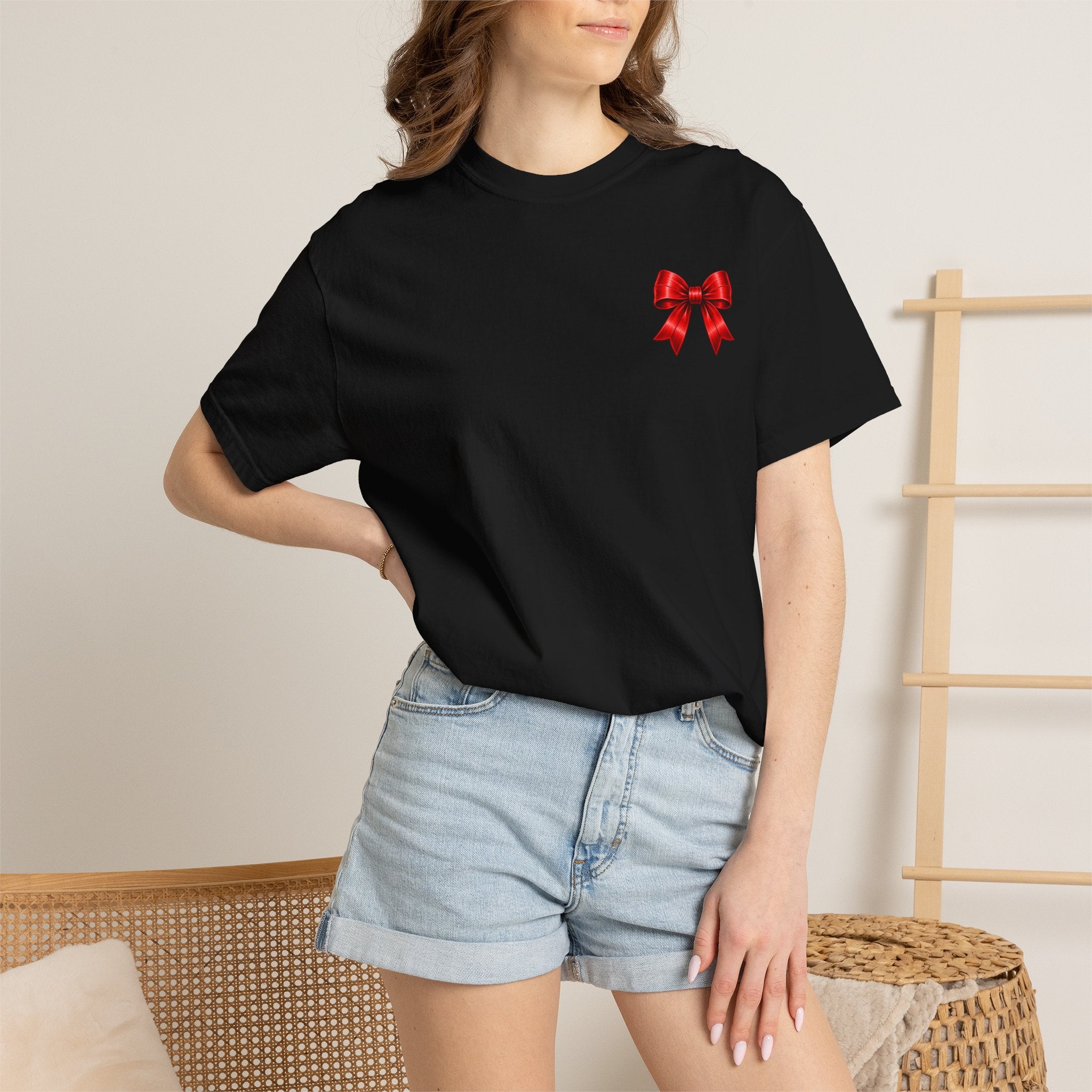 Kickoff Crew T-Shirt — Red Bow Game Day Tee- tailgate shirt- coquette game day shirt