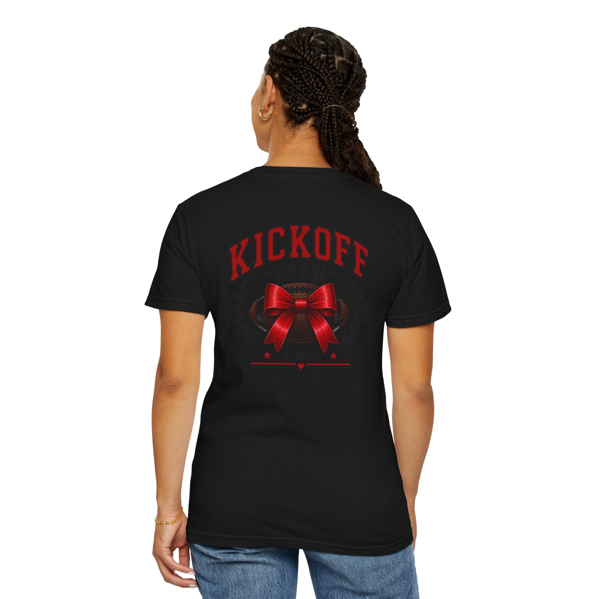 Kickoff Crew T-Shirt — Red Bow Game Day Tee- tailgate shirt- coquette game day shirt