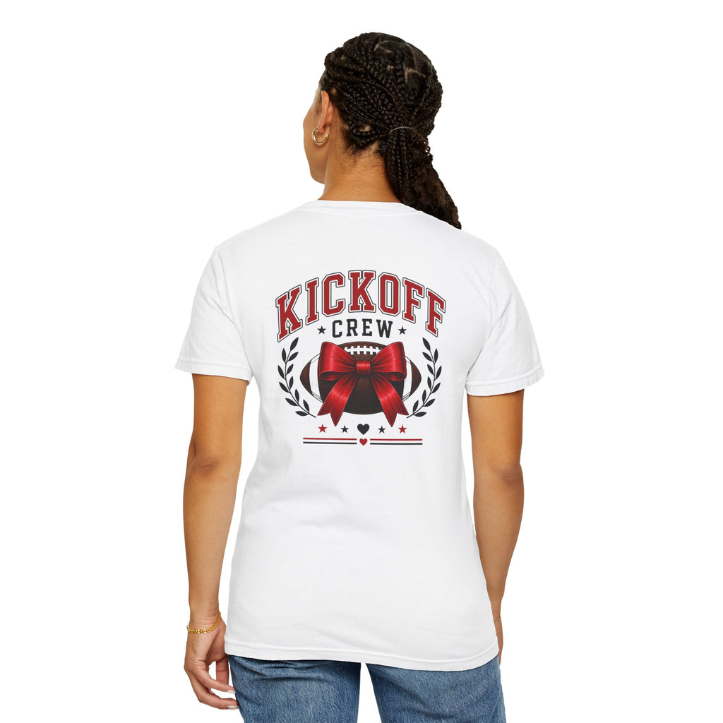 Kickoff Crew T-Shirt — Red Bow Game Day Tee- tailgate shirt- coquette game day shirt