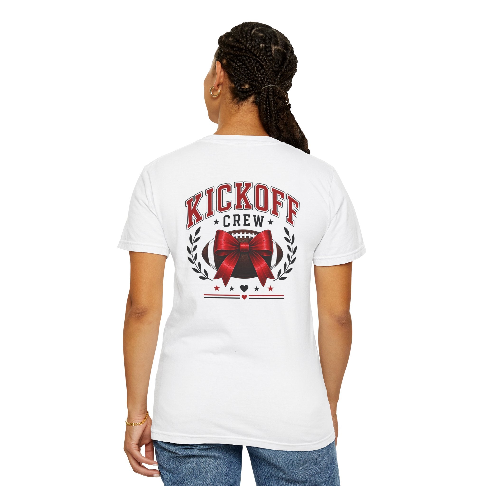 Kickoff Crew T-Shirt — Red Bow Game Day Tee- tailgate shirt- coquette game day shirt