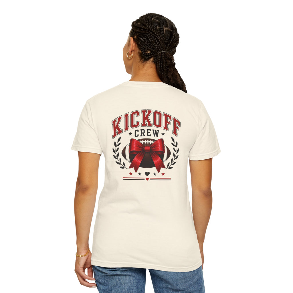 Kickoff Crew T-Shirt — Red Bow Game Day Tee- tailgate shirt- coquette game day shirt